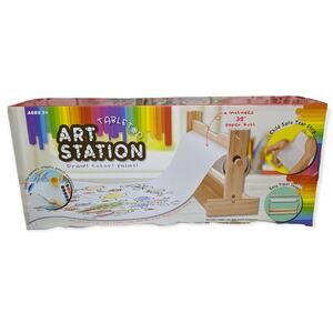 NWT Tabletop Art Station Real Wood Dispenser 32' Drawing Paper Roll Included 3+